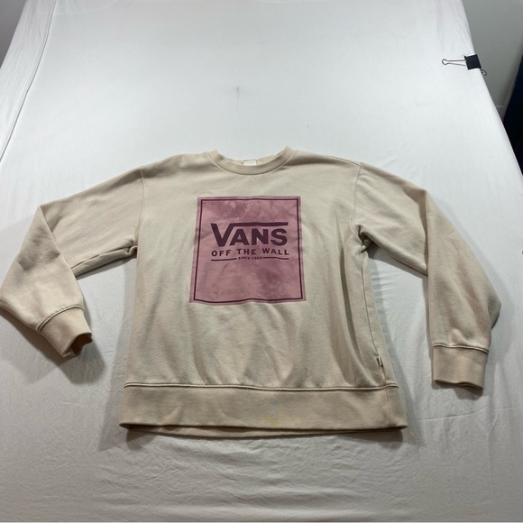 Vans Sweatshirt Vans off the wall Writing Front Cream pink Crewneck Sweater Sm. - Picture 1 of 5